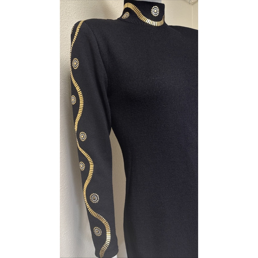 Vtg ST John Santana Knit Dress 6 Black Gold Embellished Cocktail 90s Old Money - Picture 5 of 13